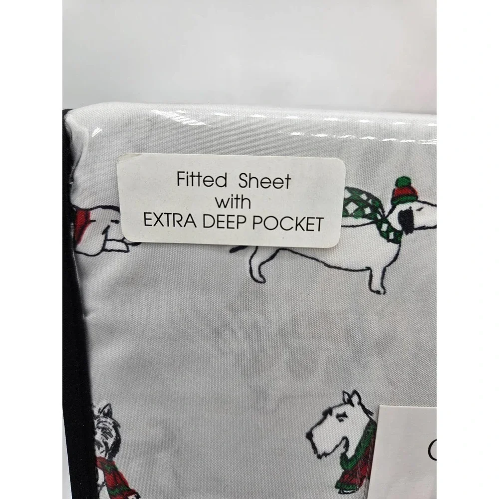 Cynthia Rowley Christmas‎ Dog QUEEN Sheet Set Holiday Winter Sweater Scarf XDeep